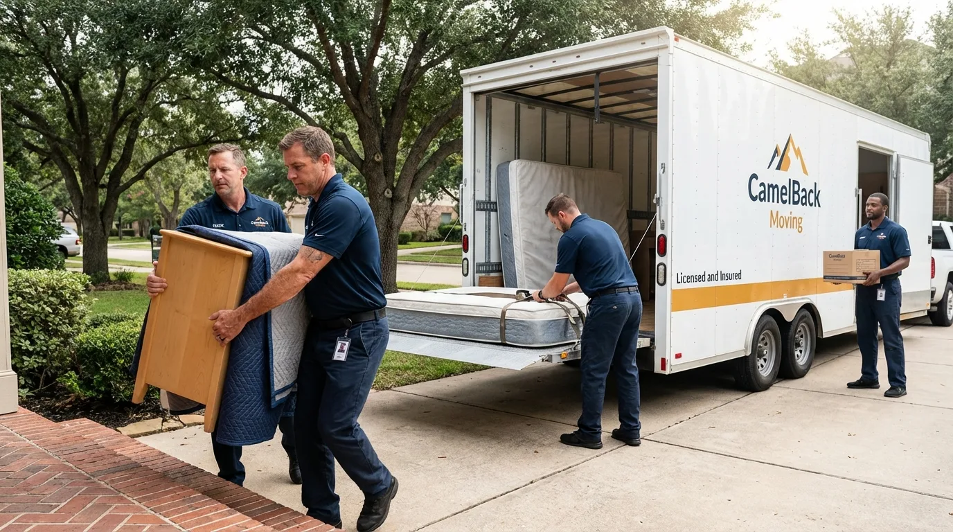 Crew loading residential truck for cross-state move from Maumee, OH